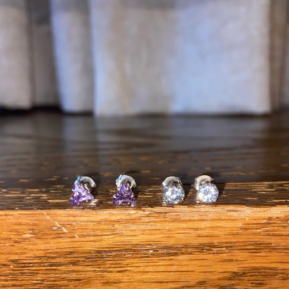 Sterling Silver CZ Duo Pierced Earring Set